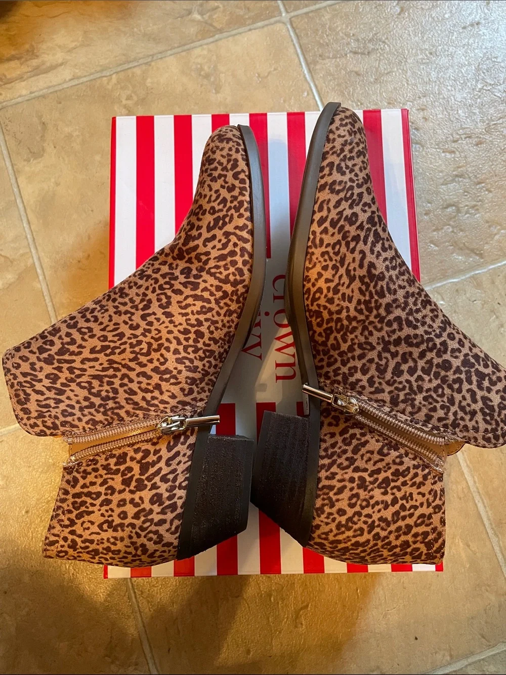 crown & ivy Leopard-Print Ankle Booties in Brown and Black